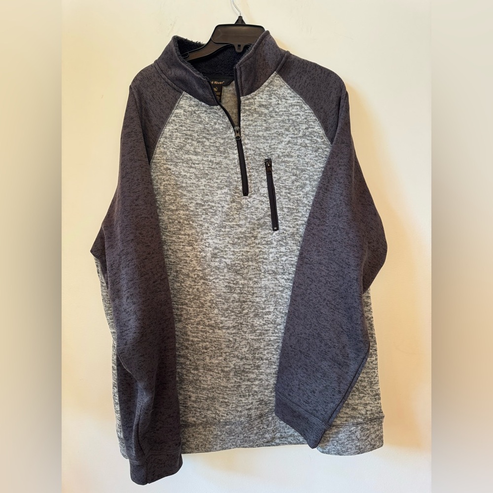 Men’s Old River Sweater Fleece 1/4 front zip Grey Pullover Size XXL